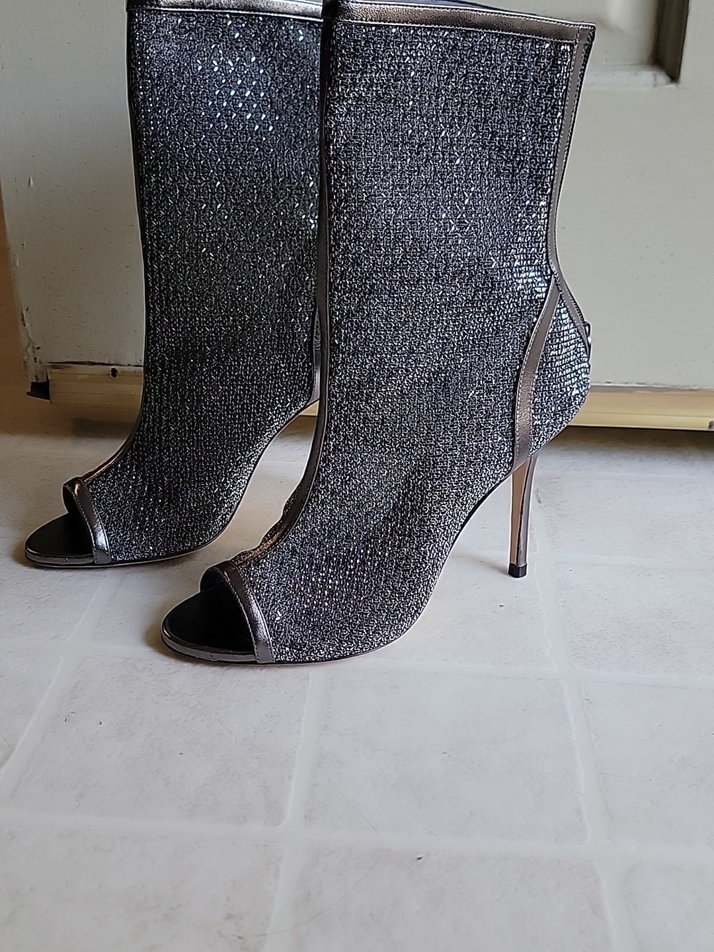 Stuart Weitzman Metallic Silver Women's Ankle Boots with Stiletto Heel
